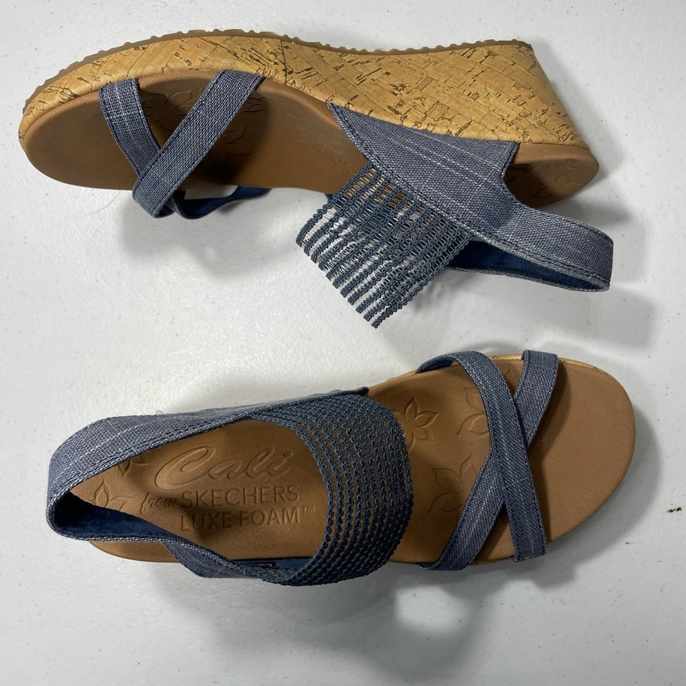 Cali Skechers Luxe Foam Women's Blue Sandals Size 8 SB-95 - Picture 4 of 7
